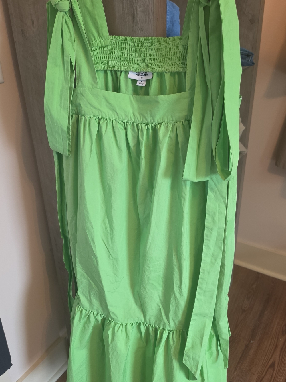 Christopher John Rogers Neon Green High-Low Tie-Shoulder Dress